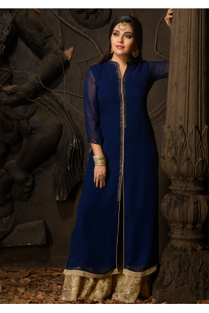 Blue Color Designer Georgette Kurti